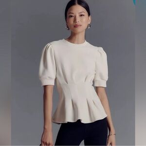 Maeve by Anthropologie Peplum Puff Sleeve Sweatshirt - M